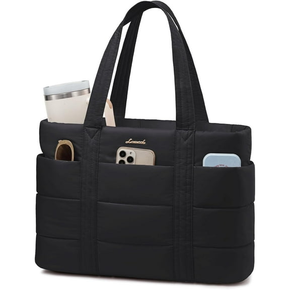 LOVEVOOK Tote Bag for Women, Large Puffer Work Tote Laptop Bag, Lightweight Travel Tote Bag with Zipper Gifts for Women
