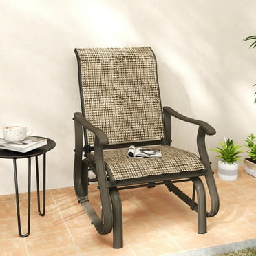Outsunny Outdoor Swing Glider Chair, Patio Mesh Rocking Chair with Steel Frame for Backyard, Garden, and Porch, Light Mixed Brown
