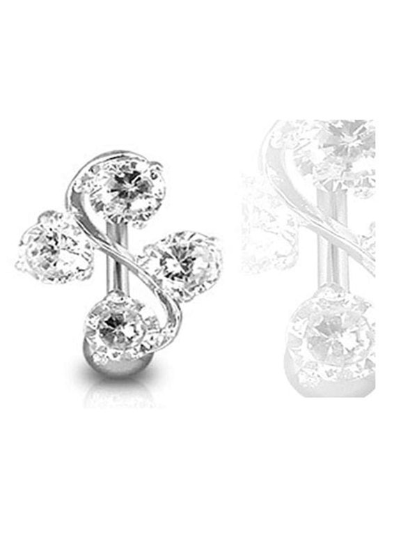 S" Four Diamond Upside Down Belly Ring 14G (1.6MM) #168 (1 Piece) 316L Surgical Steel Nickel Free