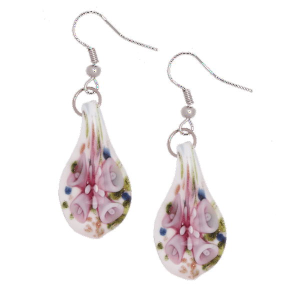 BESHEEK Handmade Murano - Inspired Glass Italian Style Inspired  Pink Confetti Teardrop Glass Earrings for Women
