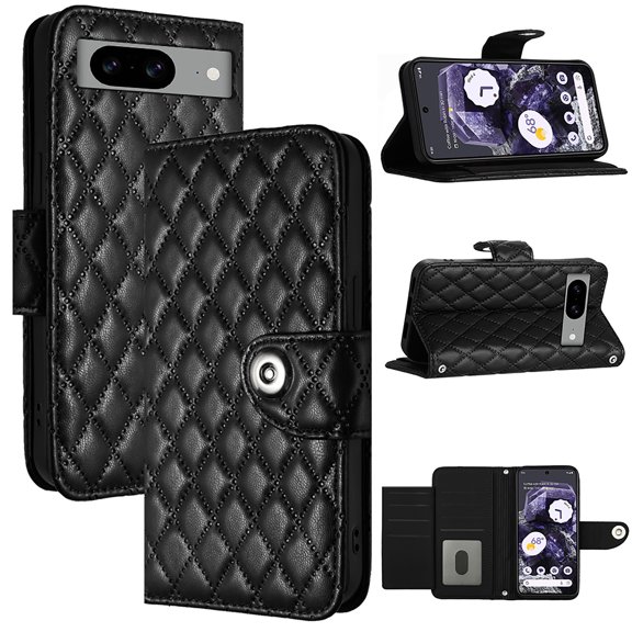 Allytech Wallet Case for Google Pixel 8, Luxury PU Leather Shockproof Protective Flip Cover for Women Girls, Kickstand Folio Case with Card Slots Holder Wrist Strap Lanyard - Black