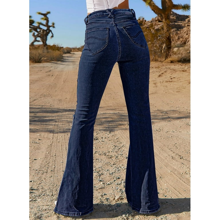 FARYSAYS Tummy Control Jeans for Women's Flare Bell Bottom Jeans Wide Leg  Jeans Button High Waist Bootcut Pants with Pocket