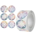 thumbnail image 2 of Rollo de pegatinas navideñas de copos de nieve | 500 etiquetas adhesivas redondas de 2,5 cm | Cinta decorativa de papel multicolor para envolver regalos, scrapbooking, manualidades y manualidades, 2 of 6