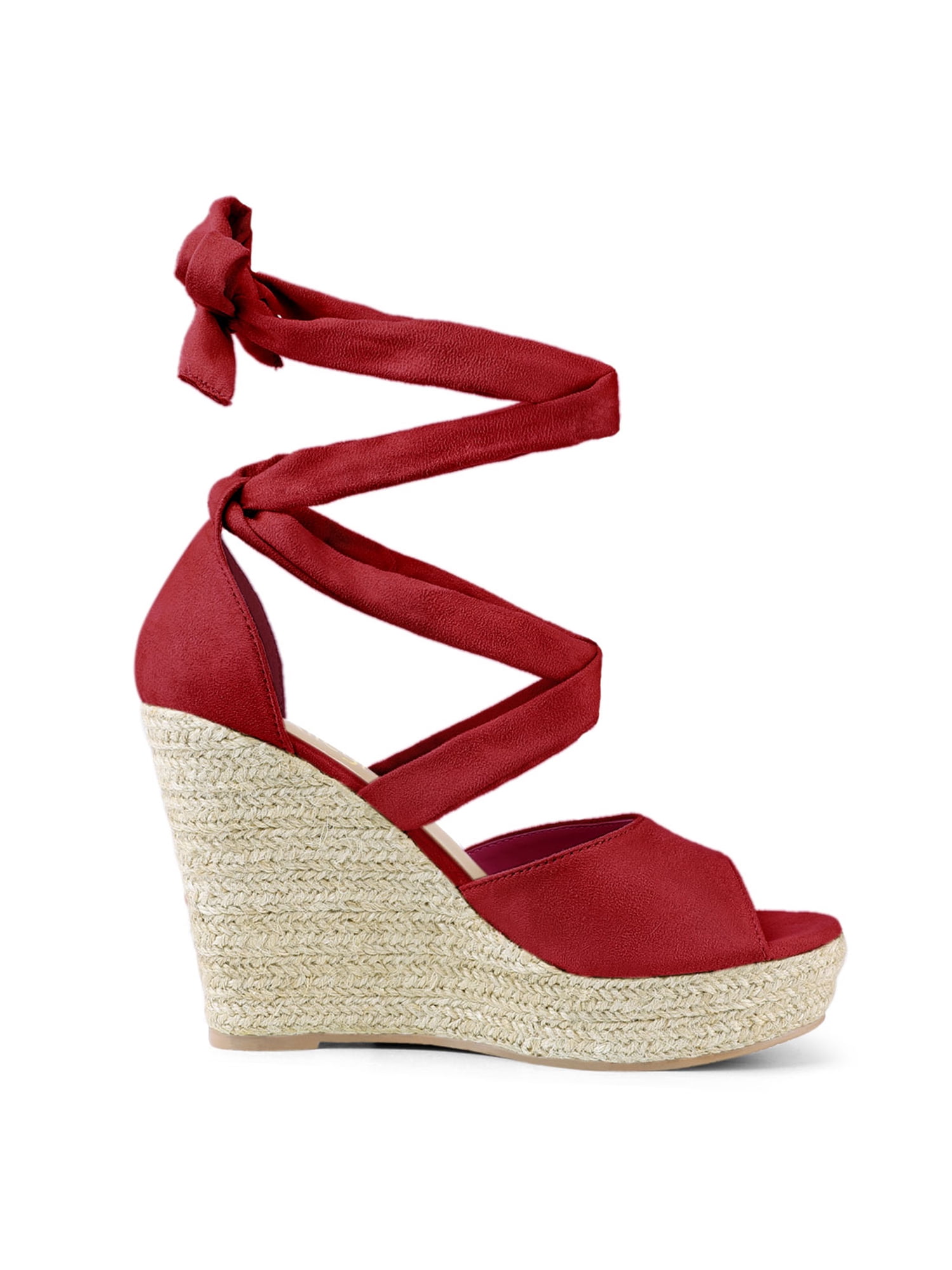 DARING DIVA Women's Lace Up Espadrilles Platform Wedges Sandals Red 7.5