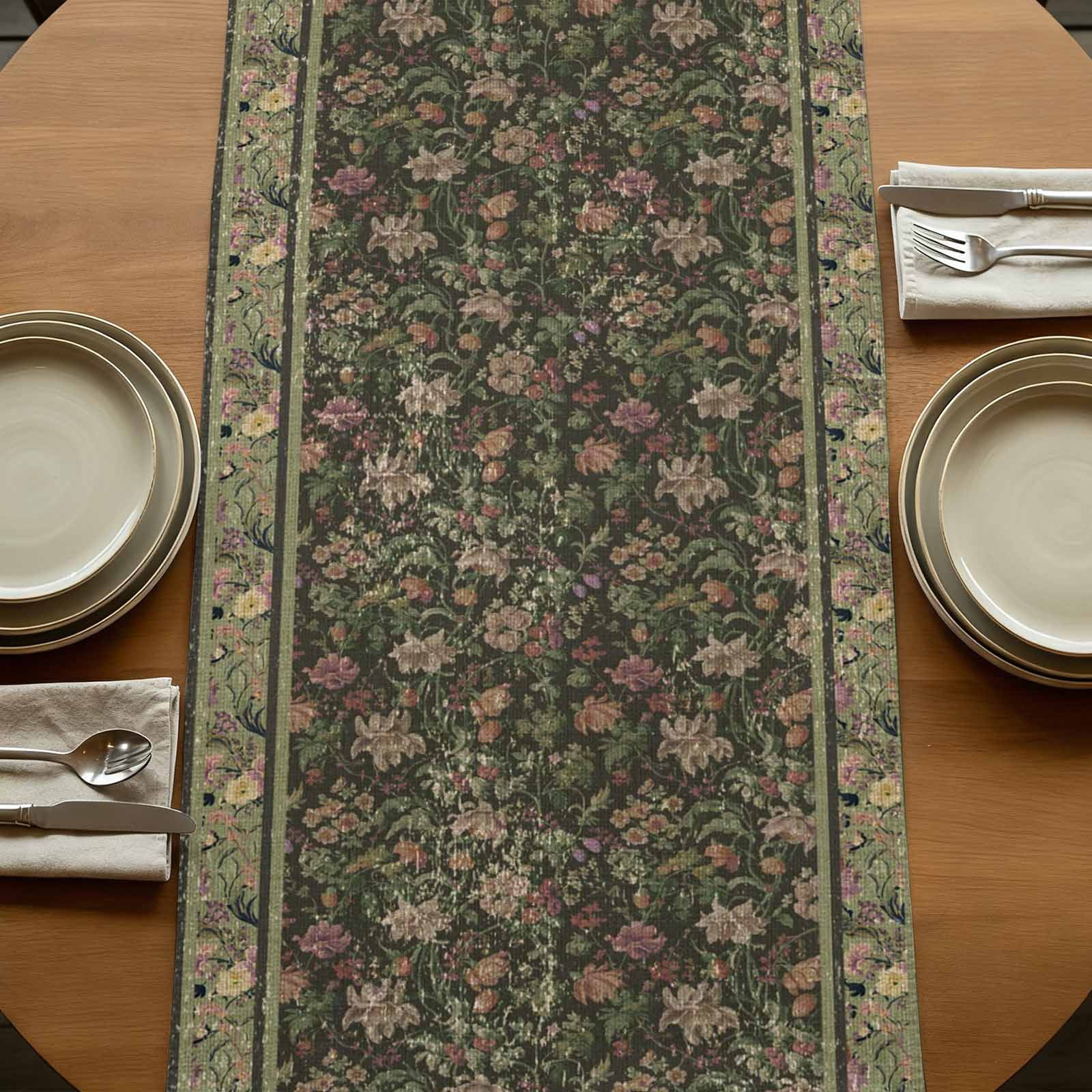 Table Runners 70 Inches Long Dress Scarves, Sage Green Floral Farmhouse Coffee/Dining/Kitchen Table Decor, Holiday Table Runner, Ethnic Tribe Abstract Art Flowers 13x70 Inch
