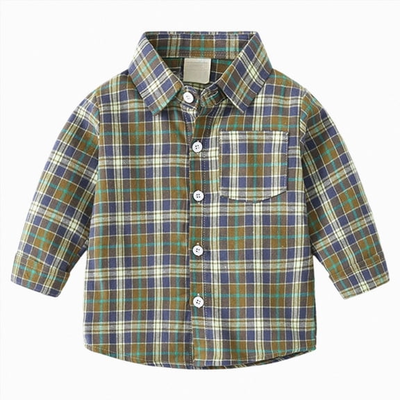 WXFAZCVU Boys Long Sleeve Flannel Plaid Shirt Button Down Shirts Soft and Comfortable Tops Size 3-4 Years