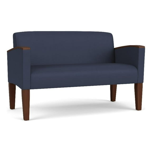 Belmont Lounge Lobby Reception Waiting Loveseat / Walnut Wood Legs / Blue