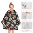 thumbnail image 6 of Black Colorful Skull Flower Pattern Blanket Hoodies for Kids 6-13YR Oversize Wearable Blanket Hoodies for Boys Girls Teens, 6 of 7