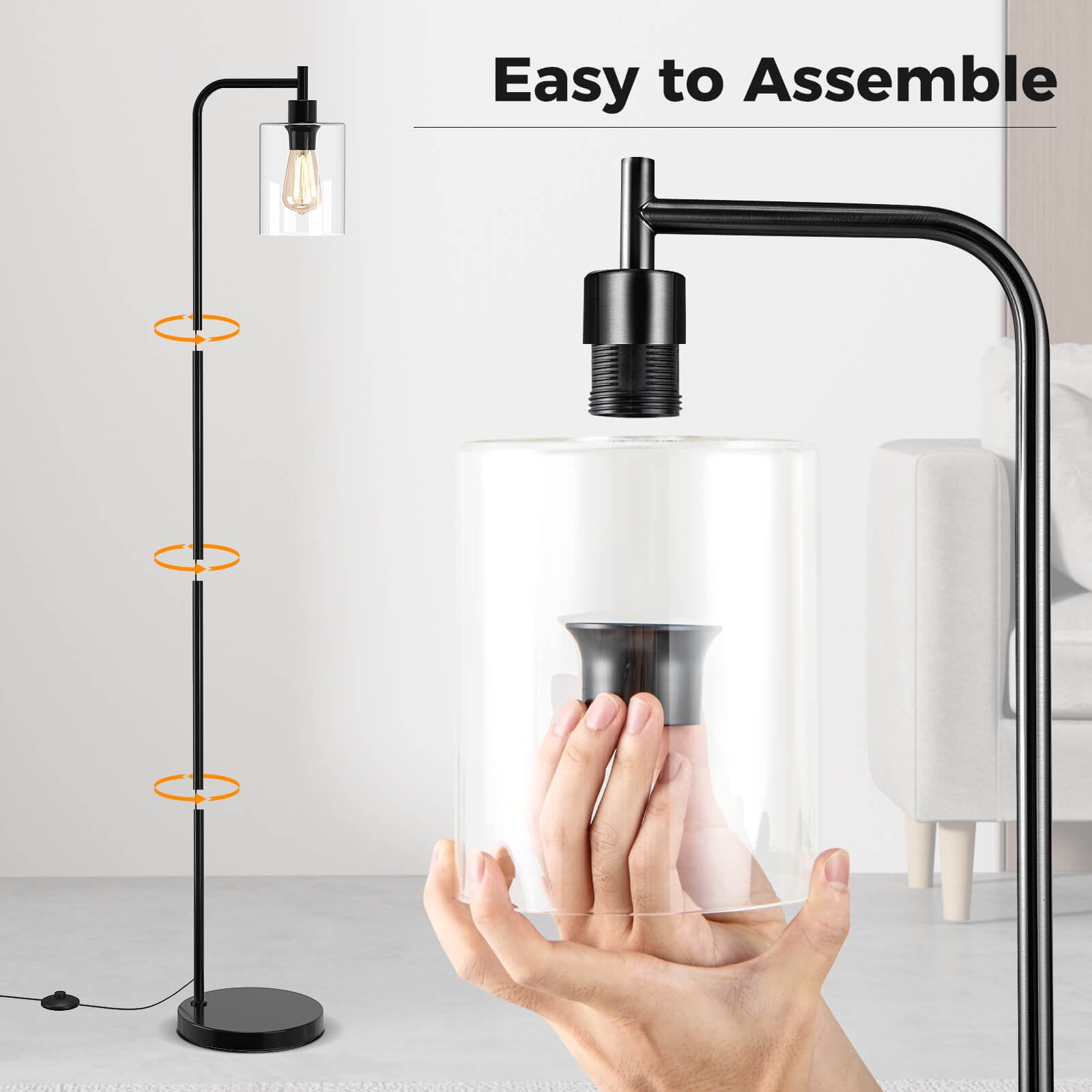 Costway Industrial Floor Lamp with Hanging Glass Lampshade and Foot Switch Modern