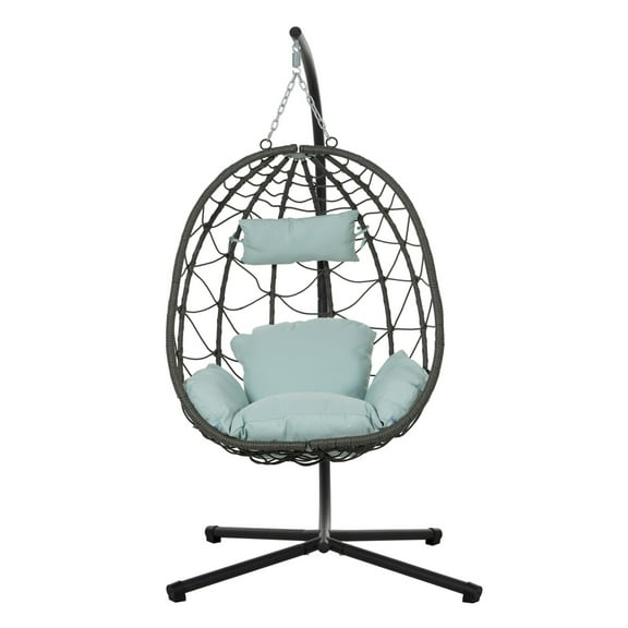 Egg Chair With Stand Indoor Outdoor Swing Chair Patio Wicker Hanging Egg Chair Hanging Basket Chair With Stand For Bedroom Living Room Balcony,Gray-C