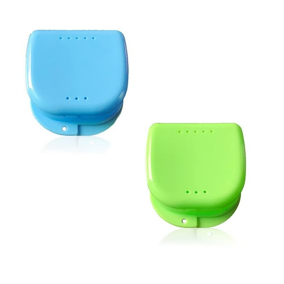 Denture Storage Box Retainer Case with Vent Holes Partial Denture Box Breathable Family travel office and easy to carry 2PCS (Green & Blue)