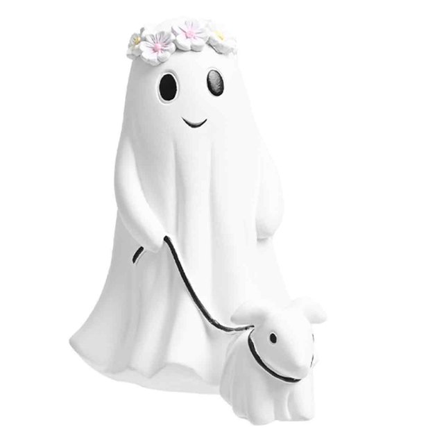 Estatua de perro fantasma paseando, figura de perro fantasma espeluznante de Halloween, estatuas de perro fantasma de Halloween, fantasma paseando a su perro fantasma, decoración de fantasmas de
