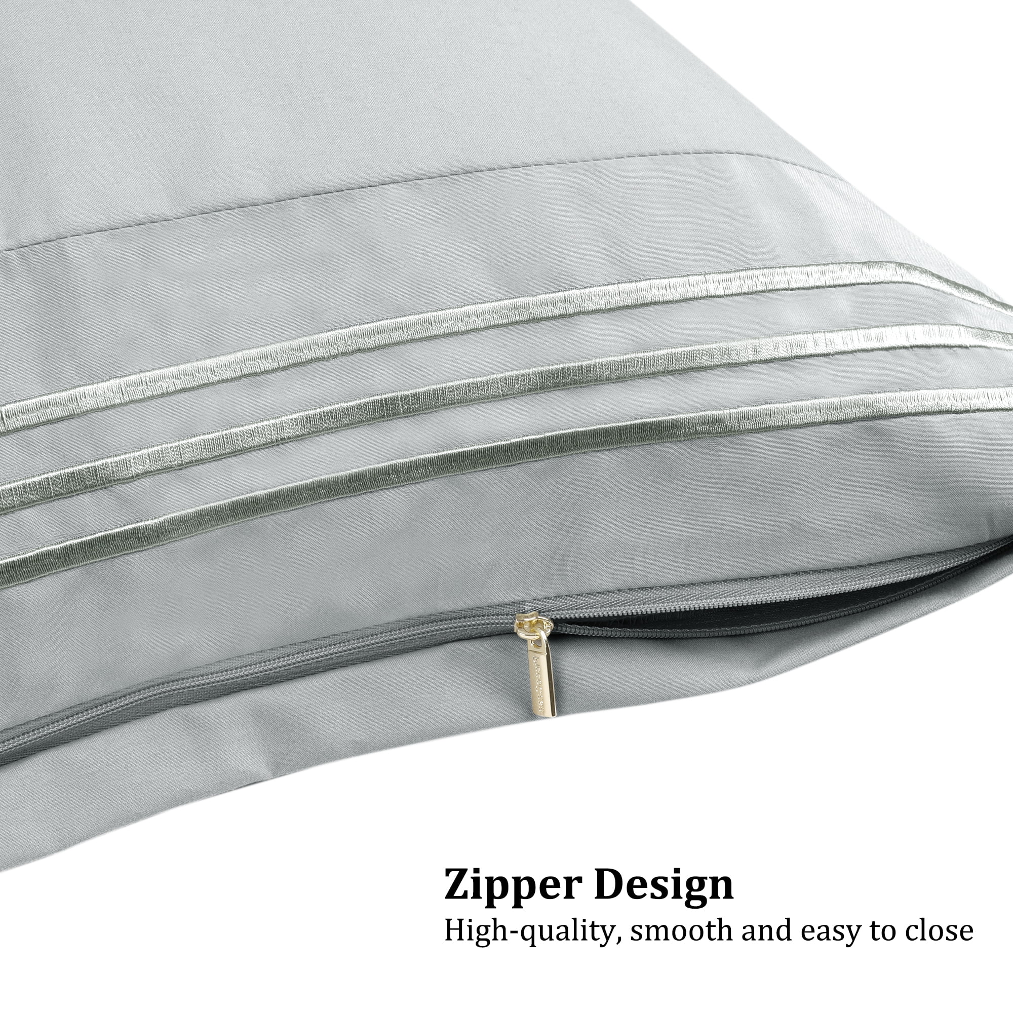 Unique Bargains Polyester Microfiber Soft With Zipper Pillowcases 2 Pcs Light Gray King