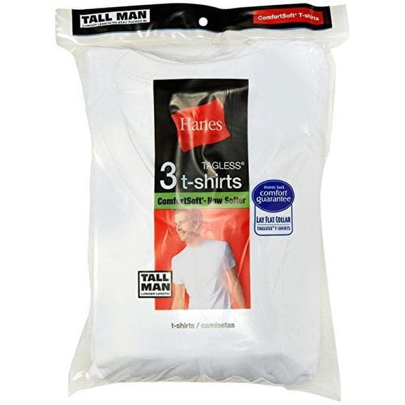 Hanes Big Men's Tagless ComfortSoft Crew Undershirt Tall 3-Pack, White, 4XLT