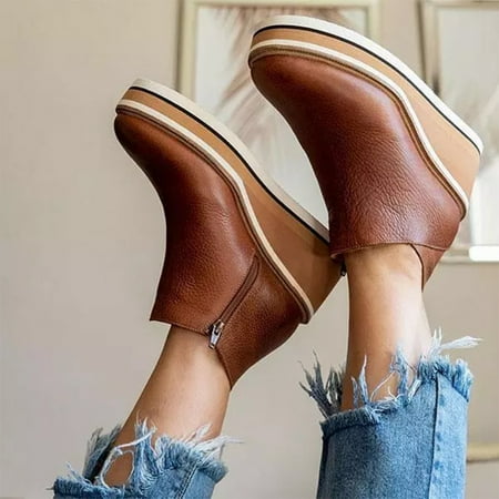 

Women s Premium Solid Colors Wedge Ankle Boots Round Toe Footwear Wedges Casual