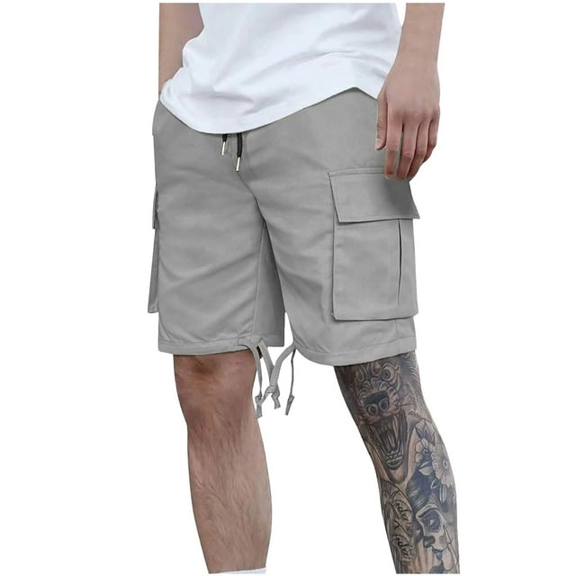Kyusrd Cargo Shorts For Men Drawstring Elastic High Waisted Pockets Quick Dry Athletic Shorts Casual Solid Color Workout Athletic Training Gym Outdoor Sports Shorts