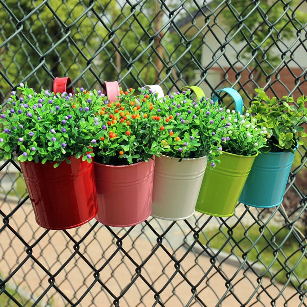 50 PCS Flower Pot Hanging Pots Balcony Garden Plant Metal Hook Iron Planter 