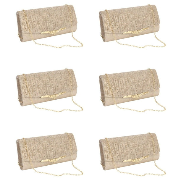 6X Bolso de Noche para Las Mujeres Bolsa de Purpurina Banquete Fiesta para Mujeres Chicas Boda Garras Bolso Cadena Bolsa de Hombro (ChampáN)