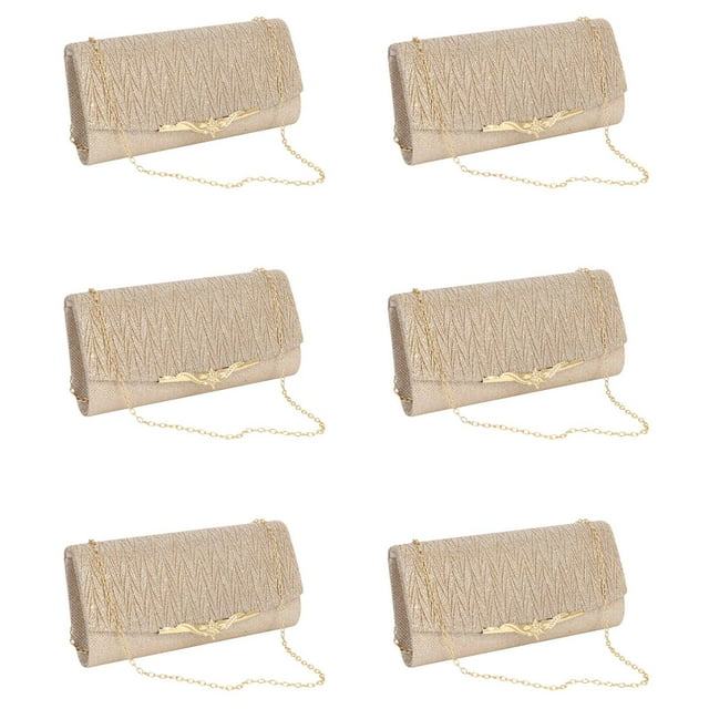 6X Bolso de Noche para Las Mujeres Bolsa de Purpurina Banquete Fiesta para Mujeres Chicas Boda Garras Bolso Cadena Bolsa de Hombro (ChampáN)