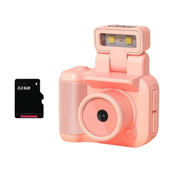 Cámara Mini SLR Cmos de 32 GB con Luz de Flash y Base de Carga, Grabadora de Video Portátil DV 1080P con Pantalla LCD Rosa
