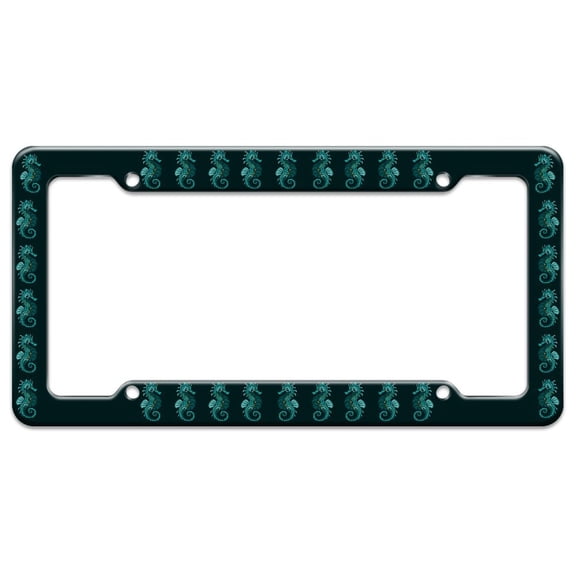 Blue Seahorse with Kelp License Plate Tag Frame