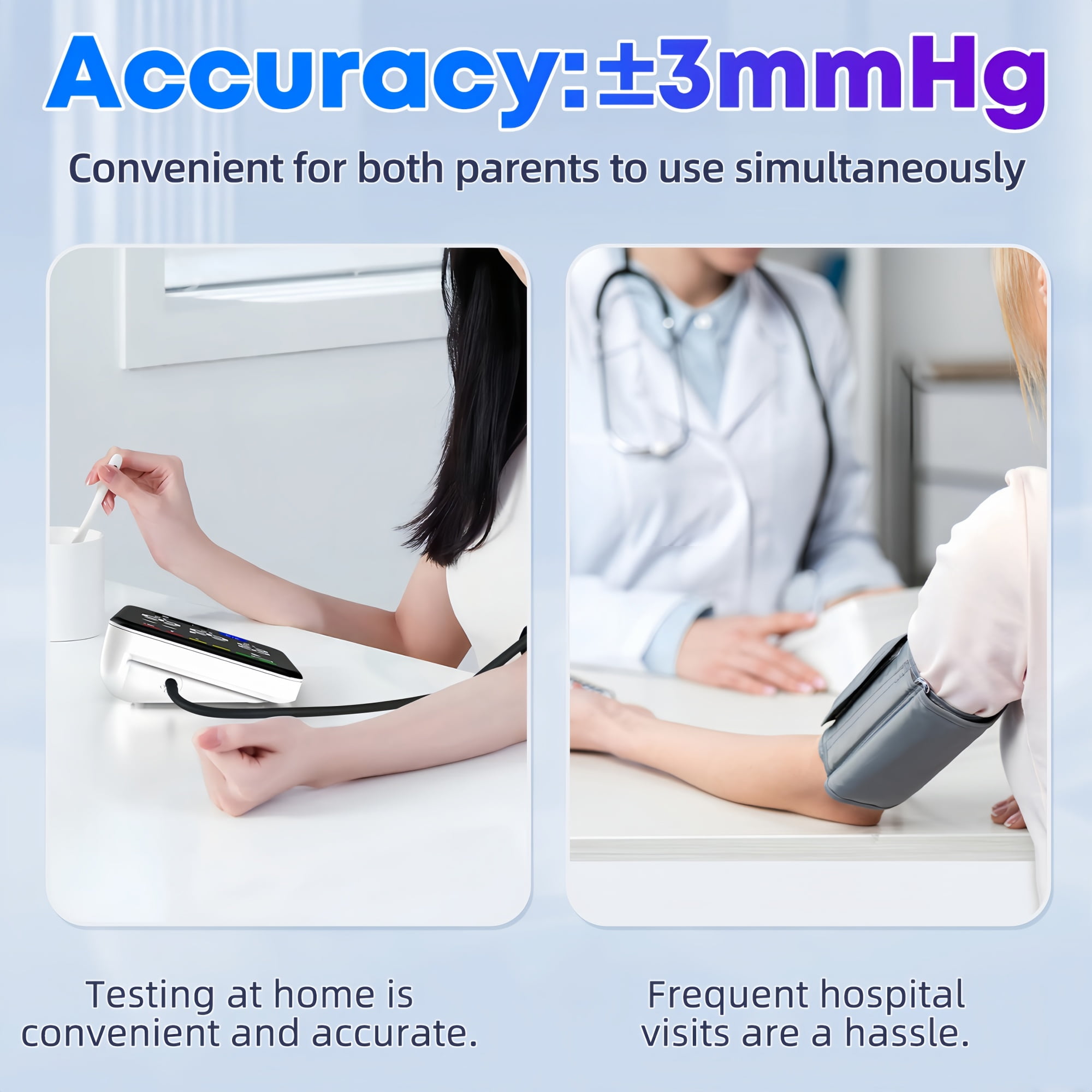 Upper Arm Blood Pressure Monitor, Equipped with 22-42cm Cuff, Rechargeable Automatic Digital BP Monitor with Dual-User Mode, 120 Reading Memory and Voice Broadcast, for Home Use