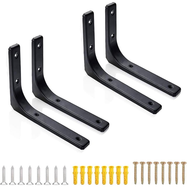 Wall Mounted Shelf Brackets, High-grade Iron Material Supports for DIY Floating Shelf, Shelf L Style Brackets with Rust-proof Finish, 4Pcs