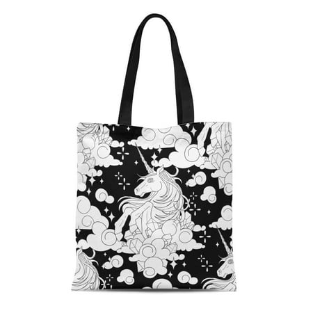 KDAGR Canvas Tote Bag Cute Unicorn in the Sky Fantasy Drawn Line Coloring Reusable Shoulder Grocery Shopping Bags (Best Poorly Drawn Lines)