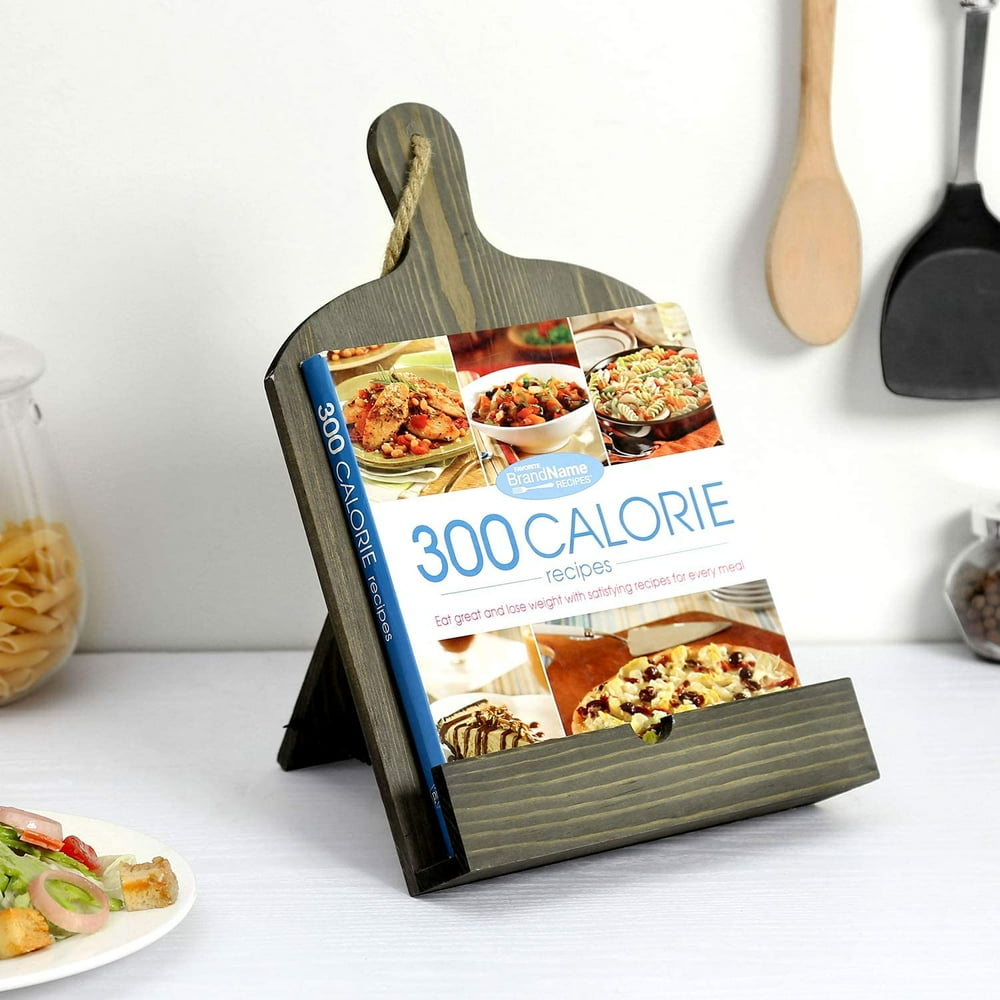 MyGift Cutting Board Style Grey Wood Countertop Cookbook Stand Holder