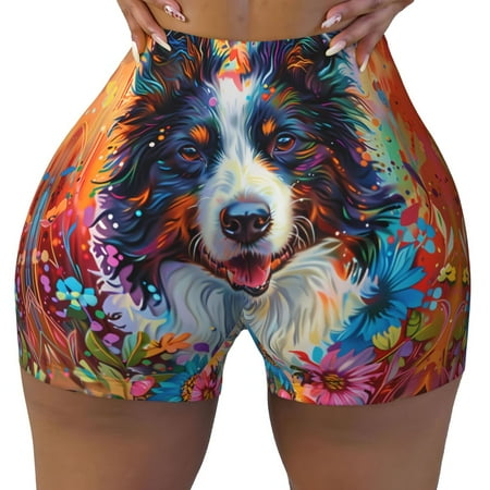 Workout Shorts Women  Oil Painting Sunflower Puppy Biker Shorts for Women Running Gym Spandex Shorts Tummy Control