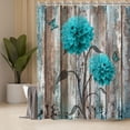 thumbnail image 2 of Teal Floral Shower Curtain, Farmhouse Turquoise Blue Flower Shower Curtains Set with 12 Hooks, Teal Daisy Grey Wood Shower Curtain, Gray Bathroom Decor, 72" W x 72" H, 2 of 6