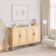 thumbnail image 6 of 26.77" Accent Shoe Storage Cabinet, Modern Rattan Sideboard with Double Doors, Adjustable Shelves, Wooden Side Console Table for Living Room, Bedroom, Hallway, Wood, 6 of 9