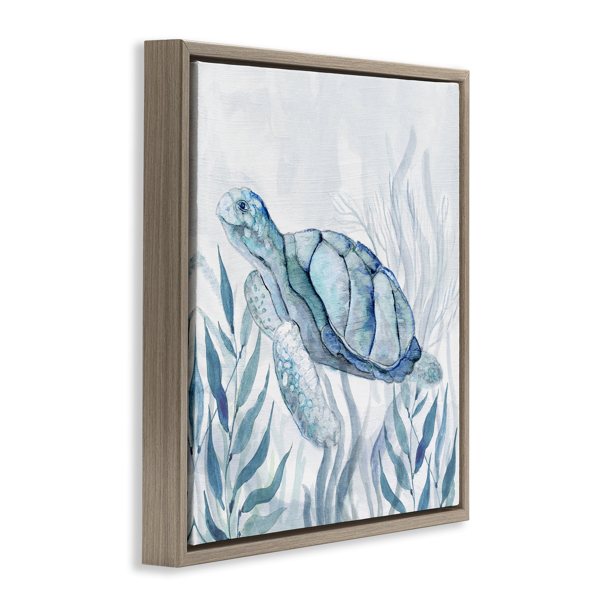 Stupell Industries Sea Turtle with Subtle Smile Brown Framed Floater Canvas Wall Art, design by Janet Tava