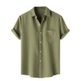 thumbnail image 3 of Up to 65% Off!Chiccall Mens Solid Button Down Shirts Summer Short Sleeve Lightweight Beach Tops Blouse Army Green, 3 of 5
