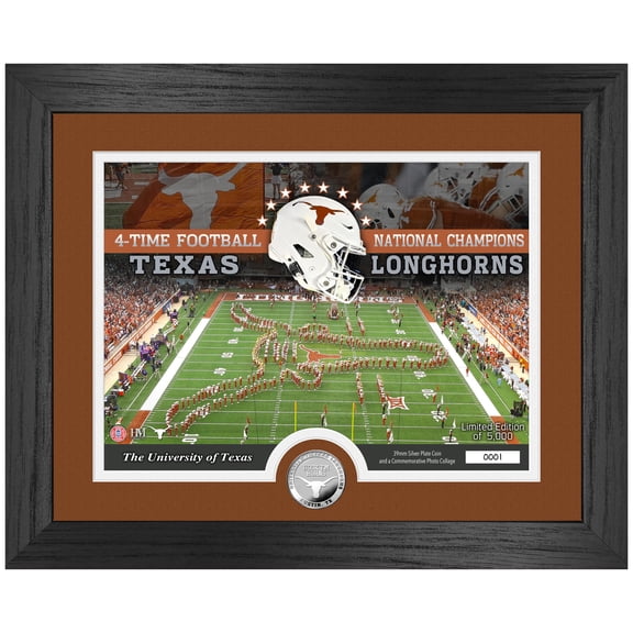 Highland Mint Texas Longhorns Four-Time Football National Champions 13" x 16" Silver Coin Photo Mint