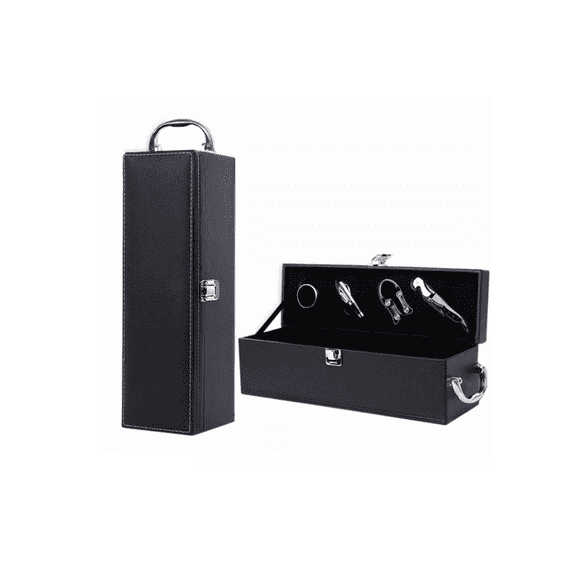 Caja De Regalo Para Un Vino Tinto Con Utensilios De Vino negro