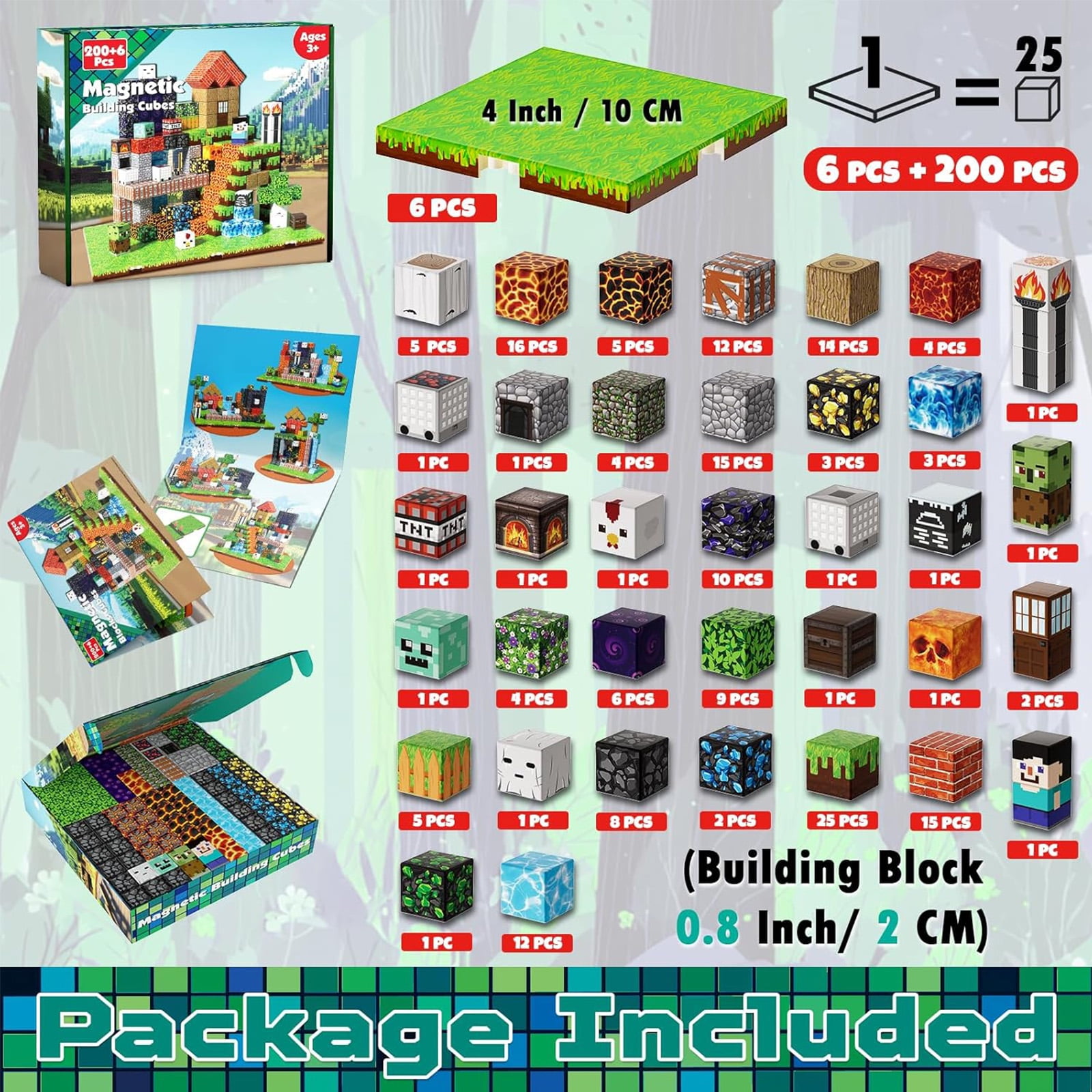 Annexfun 200Pcs Magnetic Building Blocks with 6 Base Plate, Magnetic Blocks Cubes for Kids Ages 4-8, Stacking Magnet Blocks STEM Building Toys for Boys Girls Ages 3 4 5 6 7 8-12 Birthday Gifts