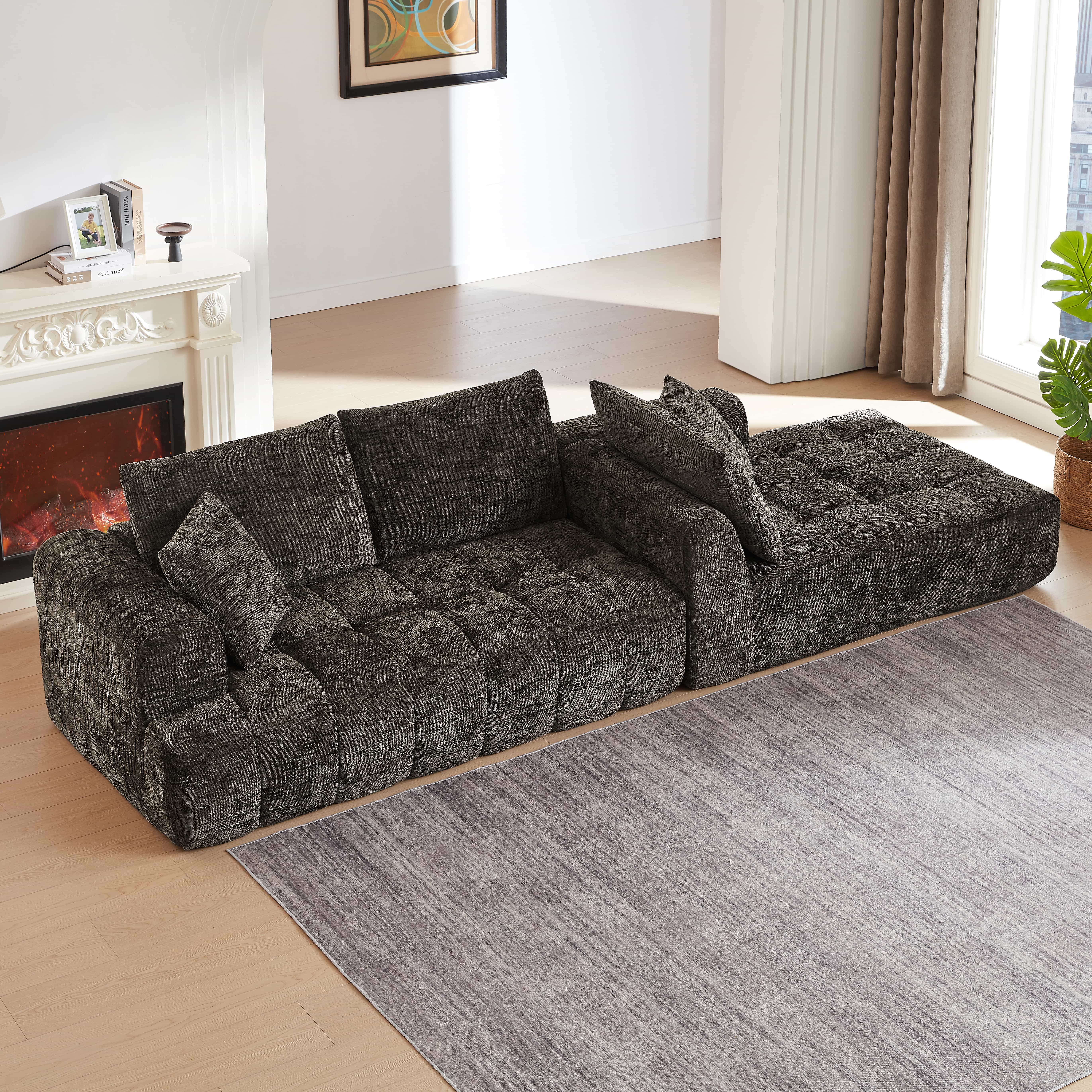 MAYEERTY Chenille L-Shape Oversized Sectional Sofa, Minimalist & Luxury for Apartment, 108×63" Brown