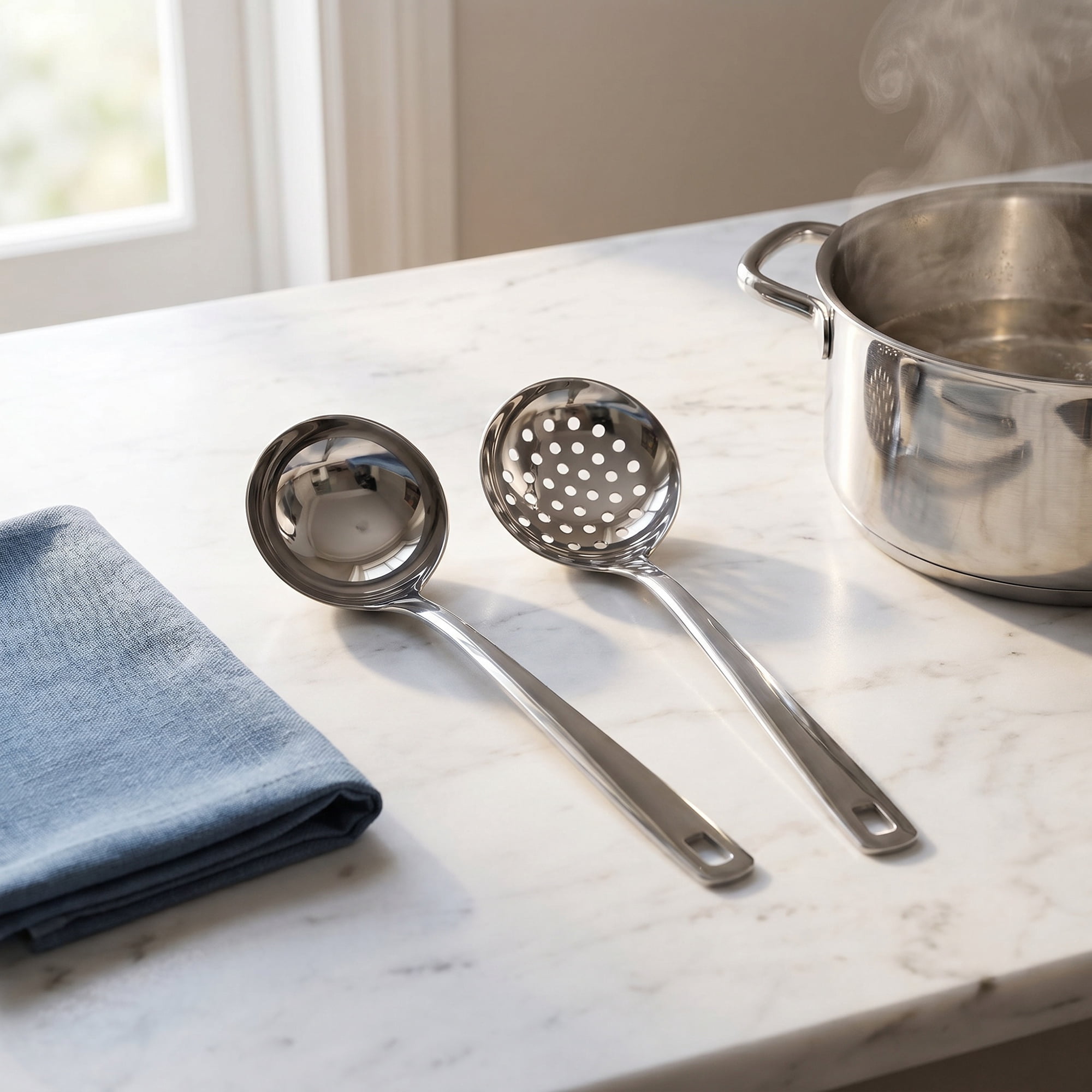 Unique Bargains 2Pcs Stainless Steel Kitchen Cooking Utensil Set Soup Spoon Slotted Spoon