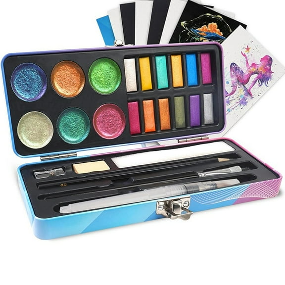Watercolor Paint Set, 18 Color Glitter Watercolor Paint Kit (12 Metallic & 6 Chameleon), Portable Tr pigment