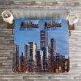 thumbnail image 3 of Ambesonne Chicago Skyline Quilted Bedspread Set 3 Pcs, Big City Sunset, Queen Size, Blue Orange Taupe, 3 of 3