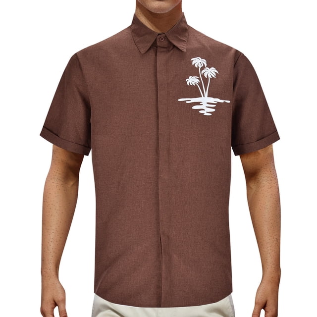 toraway Chemises pour Hommes Graphiques Vintage Chemise d'Été Décontractée en Coton et Lin à Manches Courtes m