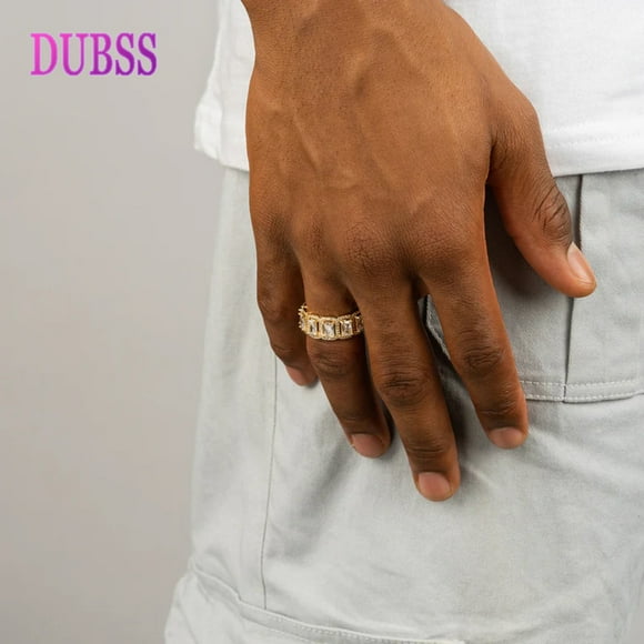 DUBSS Iced Baguette Ring for Men Real Gold Plated Hip Hop Jewelry