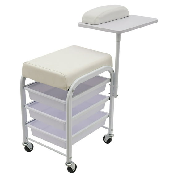 3 Drawers Foot Bath Spa Trolley Beauty Salon Nail Cart, Portable Esthetician Trolley Cart with Hand Rest and Seat Cushion, Pedicure Manicure Funiture Massage Table Salon Supplies Pedicure Chair