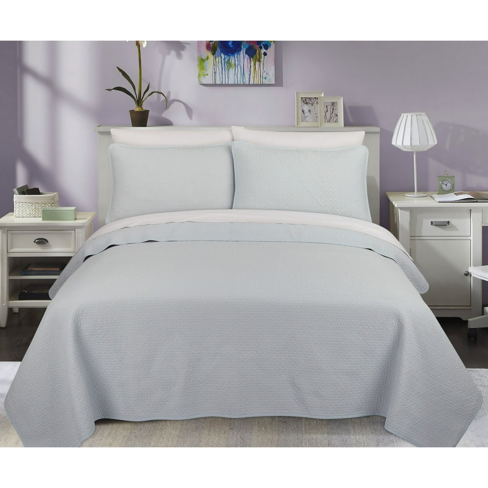 Vintage Washed 3 Piece Cotton Gray Queen Quilt Set