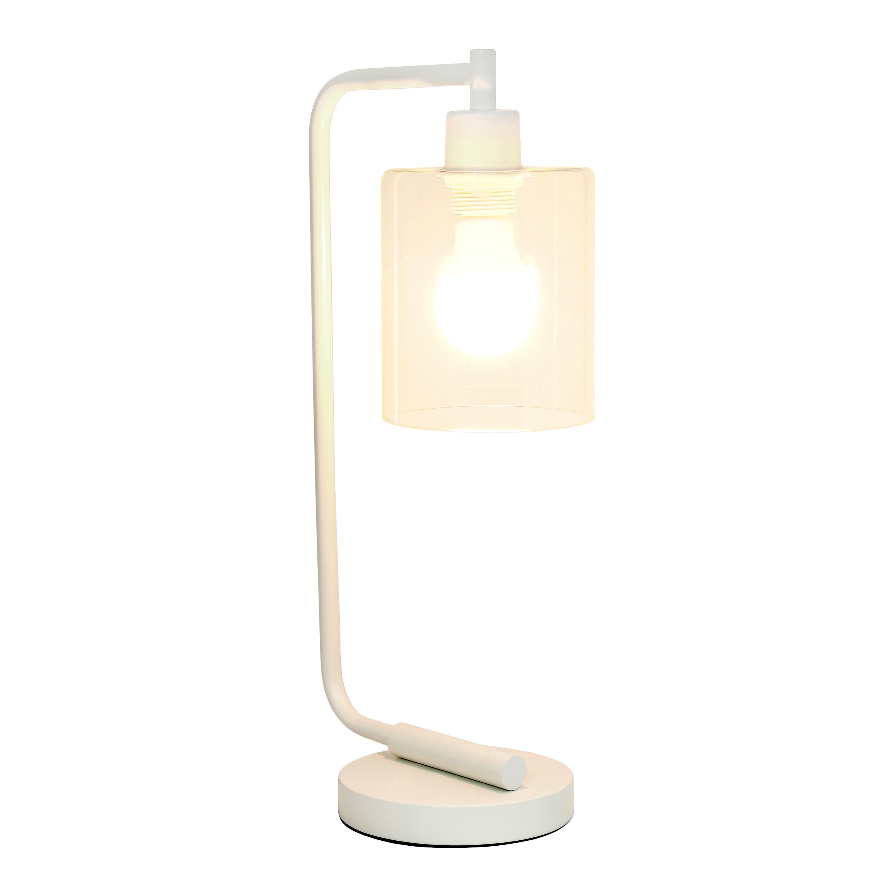 Lalia Home 18.8" Modern Iron Desk Lamp with Glass Shade, with LED Bulb, White