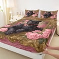 thumbnail image 3 of jejeloiu Wild Animal Leopard Twin Sheet Sets,Pink Flowers Twin Fitted Sheet,Gold Vintage Damask Flat Sheet For Girls,Microfiber Bedroom Decor,3-Piece, 3 of 7
