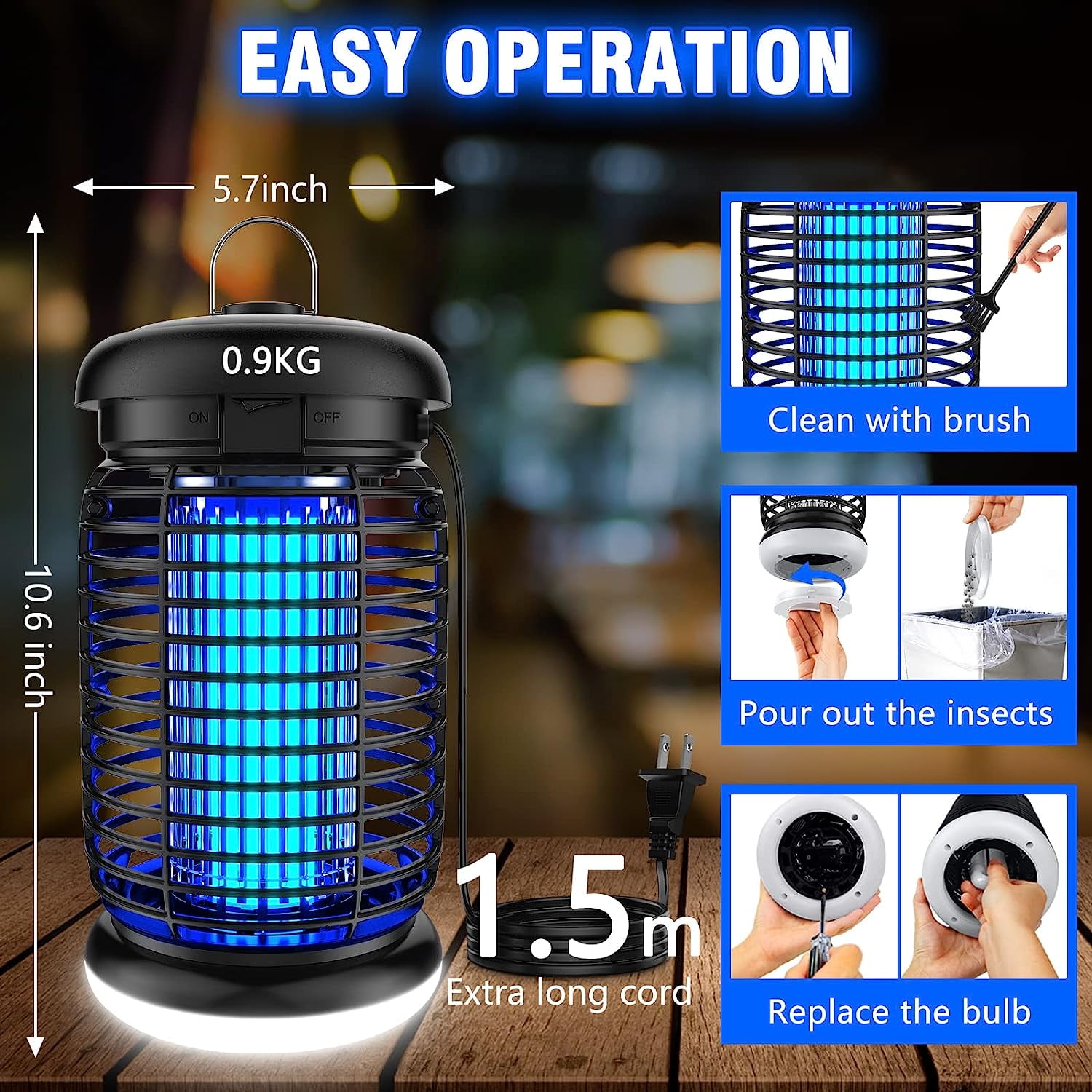 Bug Zapper, Bug Zapper Outdoor Indoor with LED Light, Electric Mosquito Zapper Fly Zapper, Waterproof Mosquito Killer Insect Zapper Fly Trap for Outside Patio Garden Backyard Home, Plug in