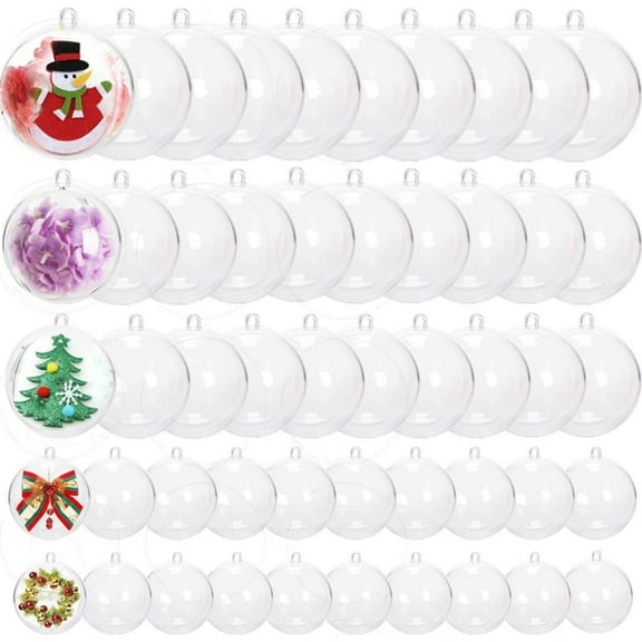 Clear Christmas Ornaments 50 Pcs Plastic Fillable Ornaments Transparent DIY Christmas Balls Hanging Decorative Ornaments for Xmas Tree Wedding,Party,Home Decor,5 Different Sizes,Topboutique