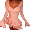 thumbnail image 3 of Vestidos de Invitada de Boda de Larga para Mujer, Sexy, con Escote en V Profundo, Vuelo y Volantes Rosa M, 3 of 8